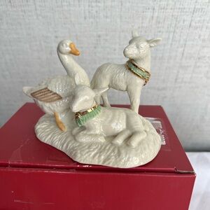 Lenox Lamb and Goose Figurine with Gold and Cream Accents
